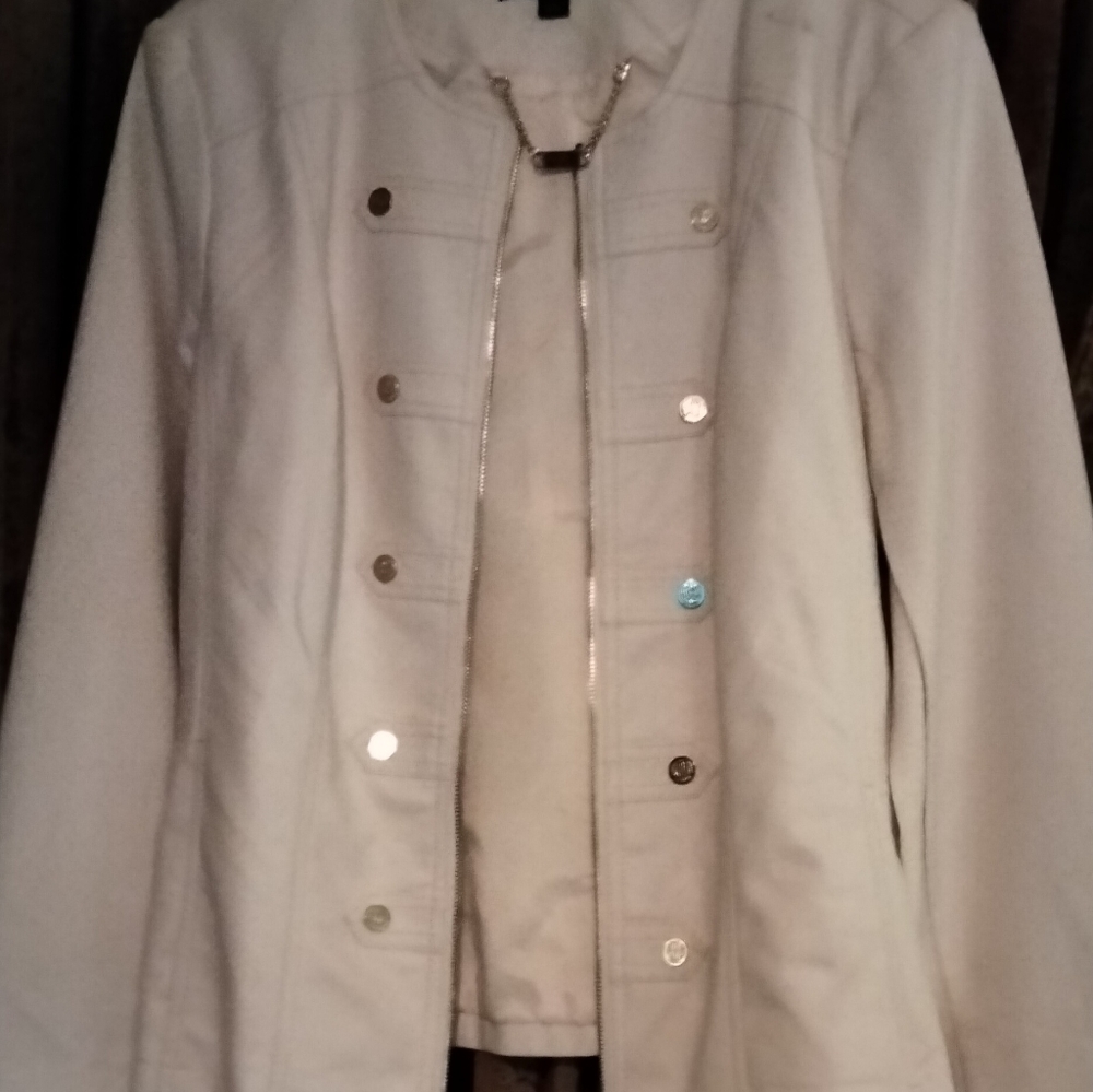 Beautiful, White, Dennis Basso Faux Leather Jacket, Large